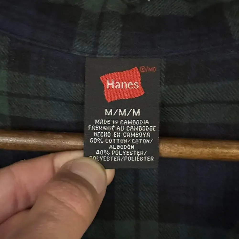 Vintage Hanes Green Plaid Flannel Shirt Medium